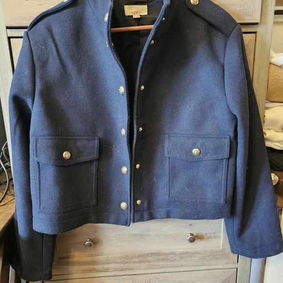 LOFT Dark Blue Jacket with Metallic Accents - Picture 5 of 8